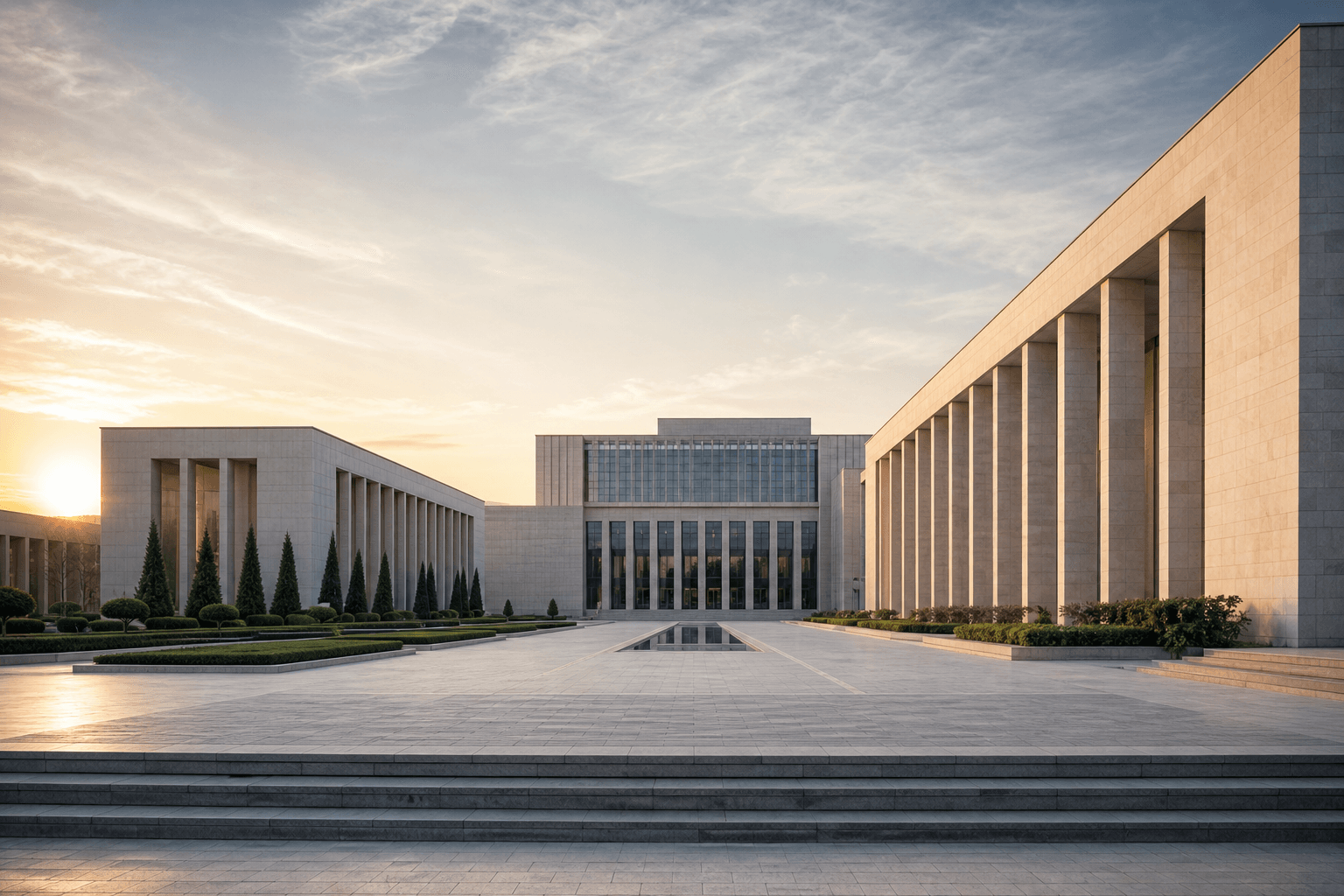 Council of State campus architecture in Ankara at sunrise
